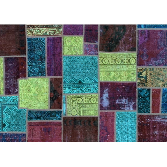 Ahgly Company Indoor Rectangle Patchwork Light Blue Transitional Area Rugs, 7' x 10'