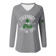thumbnail image 4 of Wang6 Womens Long Sleeve St Patricks Day V Neck T-Shirt Plus Size Shamrock Letter Printed Tops Causal Loose Fit Saint Graphic Tees Shirts Grey XL, 4 of 4