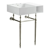 Kingston Brass KVPB3248SQA6 Aurelius 24-Inch Solid Surface Console Sink with Brass Legs (8-Inch, 3-Hole) in Matte White/Polished Nickel
