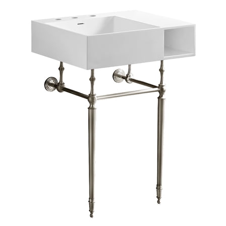 Kingston Brass KVPB3248SQA6 Aurelius 24-Inch Solid Surface Console Sink with Brass Legs (8-Inch, 3-Hole) in Matte White/Polished Nickel