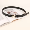 thumbnail image 3 of Adjustable Multi Holes Fitted Jeans Belt Faux Leather Metal Flower Fake Pearl Buckle Women Thin Belt Clothes Ornament, 3 of 8