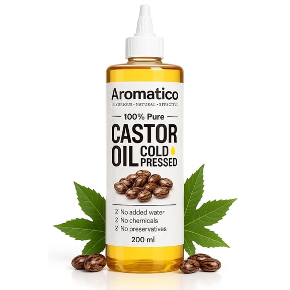 Aromatico Pure Cold Pressed Castor Oil. Promotes Hair Growth, Hydrates Skin Reduces Wrinkles. Best For Diy Products. Suitable For All Skin Hair Type - 7 Floz