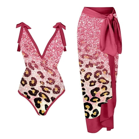 Celivon Plus Size Swimsuit For Women Swimwear + Cover Up Two Piece Vintage Print Bathing Suit Monokini Bikini Bathing Suits Two Piece Tankini Set Surfing Wear