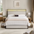 thumbnail image 3 of GUNAITO Queen Bed Frame with Headboard, Platform Bed with 2 Drawers, Velvet Upholstered Bed Frame with LED Lights & Charging station，Beige, 3 of 8