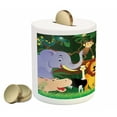 thumbnail image 2 of Zoo Piggy Bank, Animals in the Jungle Funny Expressions Exotic Comic Cheer Natural Habitat Illustration, Ceramic Coin Bank Money Box for Cash Saving, 3.6" X 3.2", Multicolor, by Ambesonne, 2 of 4