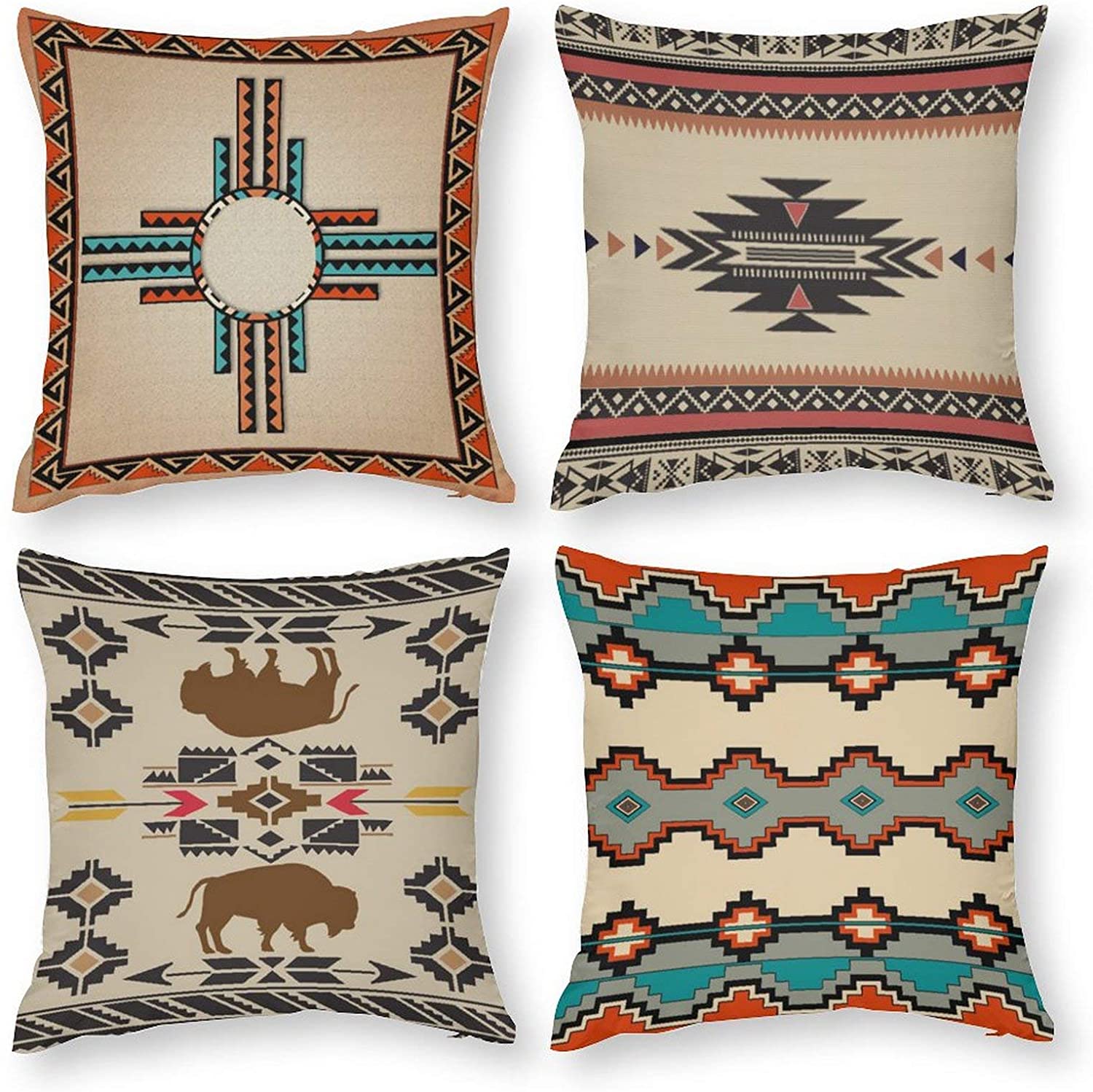 Throw Pillow Covers Set of 4,Southwestern American Native Pattern