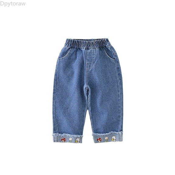 Dpytoraw Girls New Fall Pants Little Girls Straight Wash Jeans Children Embroidered Pants Girls Denim Jeans Size 18-24 Months