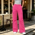 thumbnail image 3 of cocolona Womens Casual Flare Cargo Pants Solid Color Elastic Waist Wide Leg Travel Pants with Pockets, 3 of 5