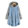 thumbnail image 2 of Women Plus Size Button Coat Patchworl Tops Hooded Pullover Loose Sweater Coat, 2 of 5