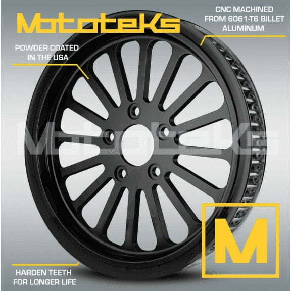 HARLEY PULLEY 70TH X 1-1/8" SUPER SPOKE BLACK SPROCKET FOR HARLEY MODELS