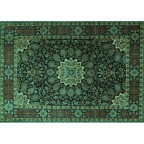 Ahgly Company Machine Washable Indoor Rectangle Persian Turquoise Blue Traditional Area Rugs, 3' x 5'