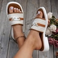 thumbnail image 2 of Rokment Women's Sparkly Rhinestones Flower Dress Slides Sandals Classic Fashion Casual Leather Square Toe Flip Flops Flat Comfortable Chunky Low Heel Walking Dressy Slip on White Size 9.5, 2 of 5