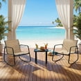thumbnail image 4 of edx 3-Piece Outdoor Rocking Bistro Set with Glass Table Perfect for Poolside, Porch & Lawn, Brown, 4 of 11