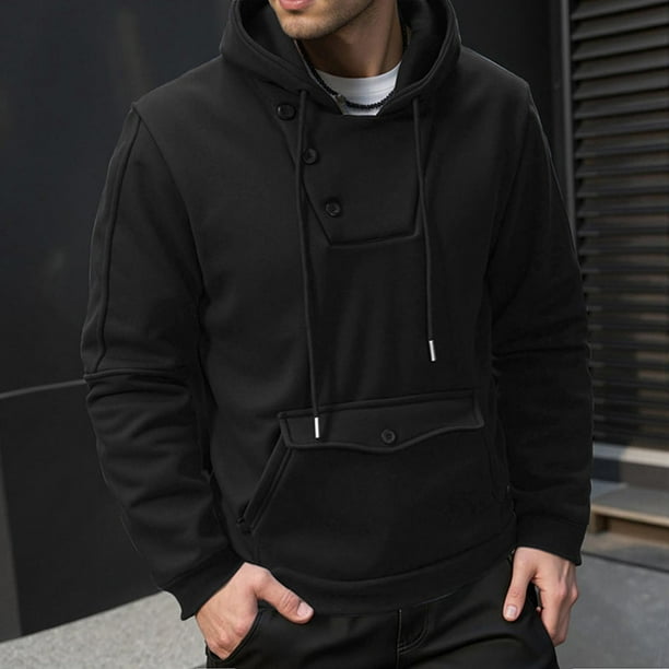 pstuiky camisetas de manga larga para hombre, Sudadera con capucha y bolsillo de manga larga para hombre, informal, con botones y colores sólidos top de hombre s