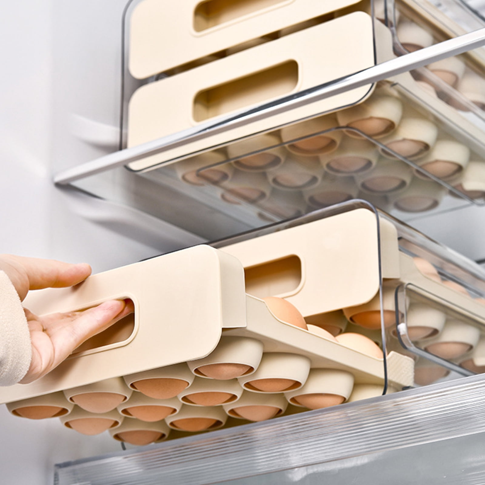 32 Eggs Container Holders Dispenser for Refrigerator 2 Tiers Clear Stackable Eggs Holder Tray with Drawer for Fridge