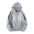 thumbnail image 2 of Boyfriend Blouses Fall Loose Fit Hooded Long Sleeve Dolman One Shoulder Zip Up Butterfly Print Leisure Polyester Hoodies Sweatshirts(Grey,M), 2 of 4
