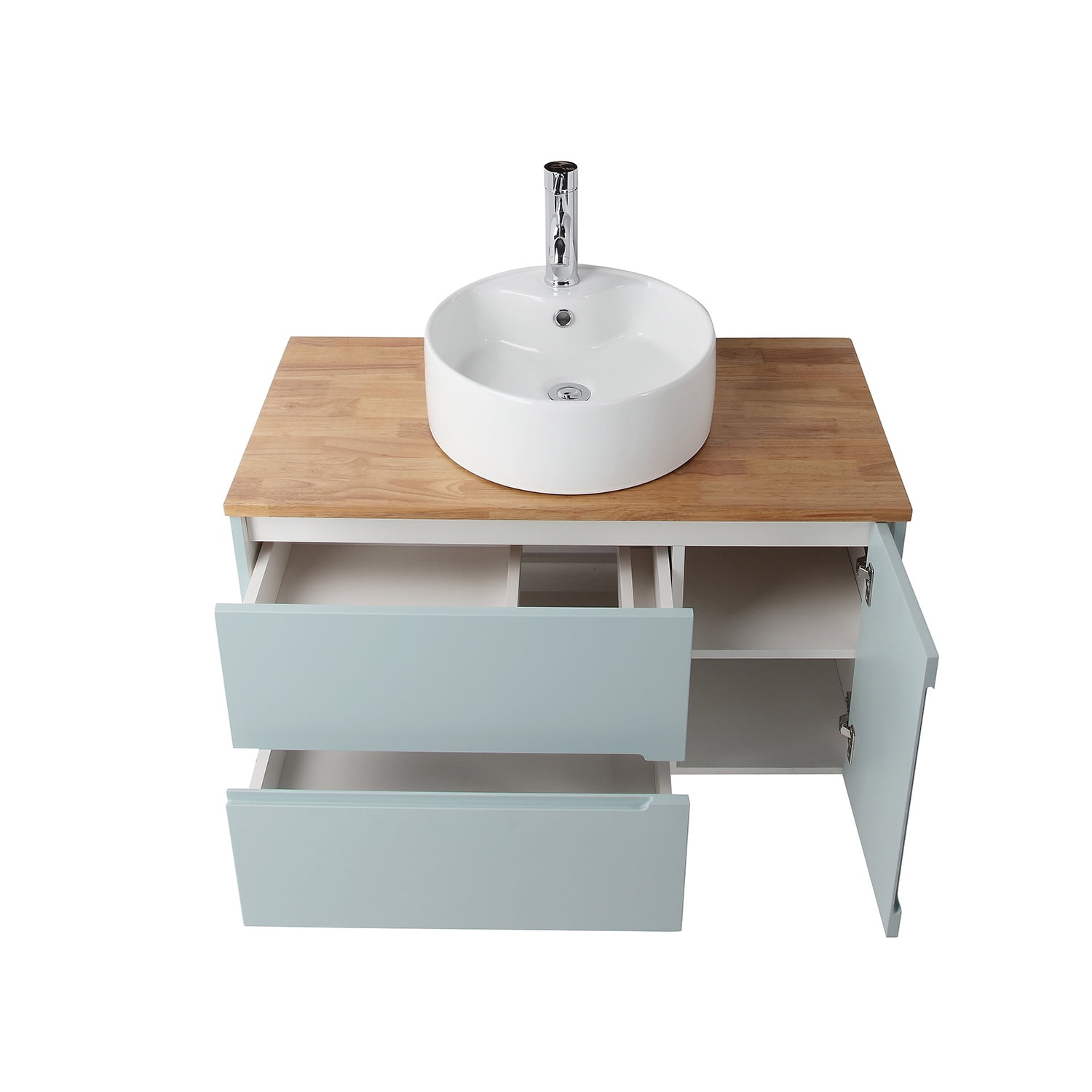 Demi Bonn 35" Single Door Wall Mounted Bathroom Vanities Cabinet with Ceramic Sink, 2 Drawers, Faucets and Drains Not Included, Blue