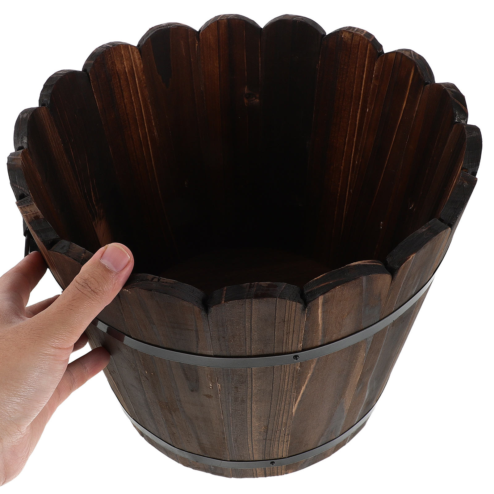 UPOUART Rustic Solid Wood Flower Bucket Planter Pot in Coffee Color for Indoor Gardening and Home Decor