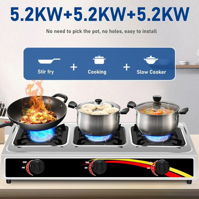 Wobythan Double Burner Gas Stove Stainless Steel Desktop Gas Furnace Cooker  Household Kitchen Cooktop