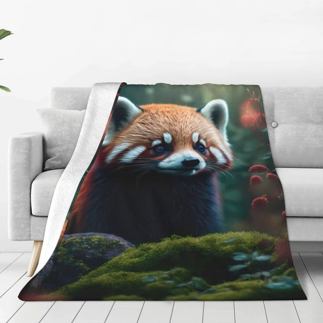 Fotbe Forest Plant Raccoon Manta de Franela Acolchonada con Estampado, Súper Suave y Esponjosa, Extra Grande para Sofá, Cama, Uso Todo el Año-60"x50"