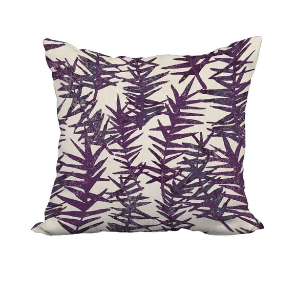 18 x 18 Inch Spikey Purple Floral Print Decorative Polyester Throw Pillow with Linen Texture