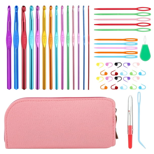 49 Pcs Crochet Needles Set, Crochet Hooks Kit with Pink Storage Case