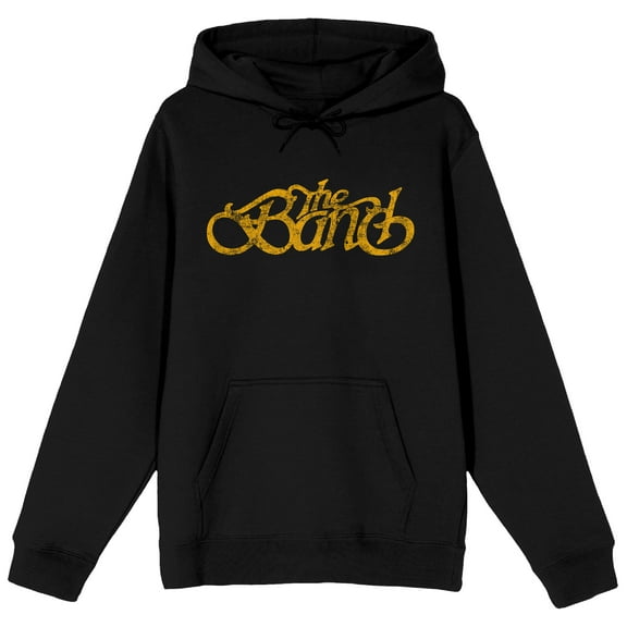 The Band Yellow Distressed Logo Men's Black Hoodie-Large