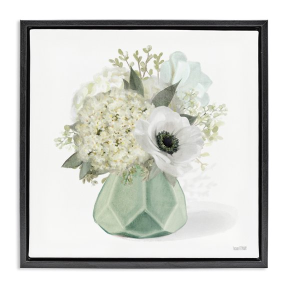 Stupell Industries Contemporary Bouquet in Geometric Vase Black Floating Frame Canvas Art, 18 x 18, by House Fenway