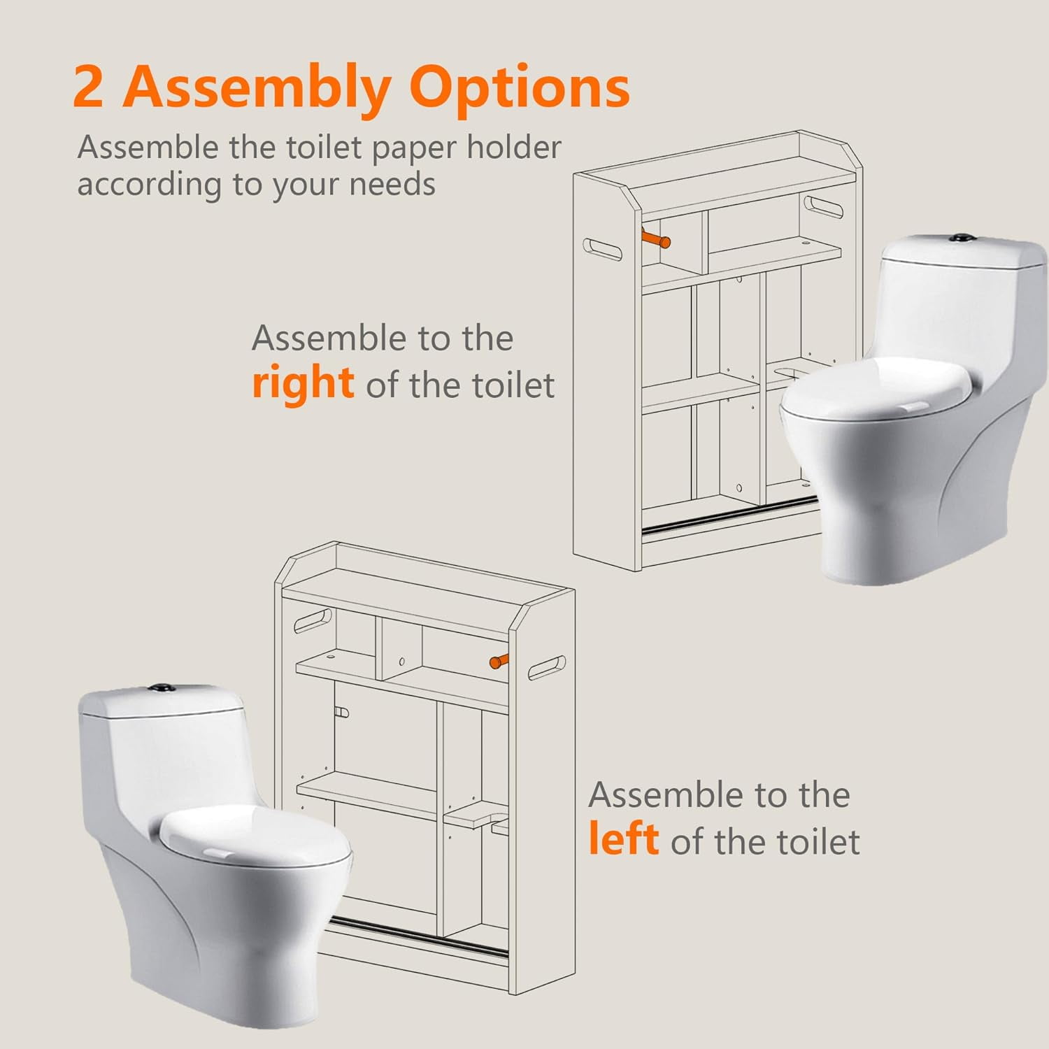 KZElegy Bathroom Cabinets Freestanding  Bathroom Storage Cabinets,Toilet Cabinets for Bathroom with Sliding Door and Toilet Paper Holder,Anti-Tilt Design,White,23in
