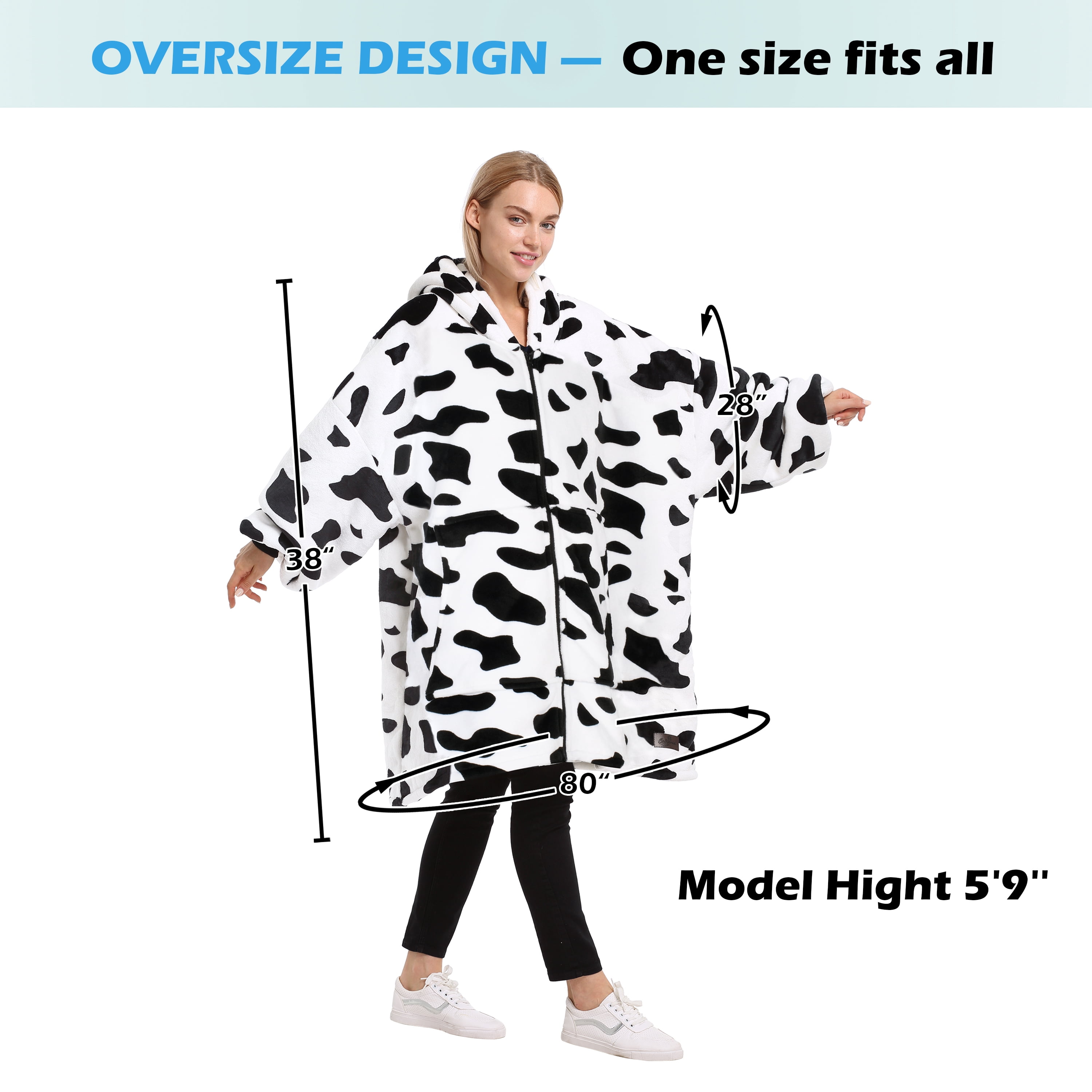 Catalonia Oversized Hoodie Blanket with Zipper, Wearable Sherpa Sweatshirt Pullover, Soft Warm Comfortable Jacket for Adults Men Women, Dalmatian