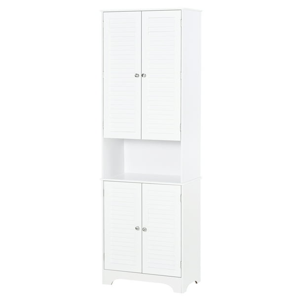 Homcom Freestanding Bathroom Storage Cabinet With Shutter Doors And Adjustable Shelves Toilet Vanity Cabinet Narrow Organizer White Walmart Com Walmart Com