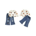 thumbnail image 2 of Loicainy Toddler Kids Little Girls Fall Outfits Crochet Flowers Long Sleeve Sweatshirt and Elastic Ripped Denim Flare Pants Clothes Set 6 Months to 7 Years, 2 of 9