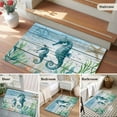 thumbnail image 6 of Coastal Seahorse Bathroom Mat 2x3 FT, Non Slip Small Kitchen Mat, Nautical Starfish Coral Wooden Grain Washable Backed Front Door Throw Rug Non-Shedding Indoor Outdoor Doormat for Entryway Sink, 6 of 9