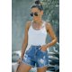 thumbnail image 4 of ABPHQTO Shorts vaqueros azul oscuro con bajo deshilachado de mujer, 4 of 5