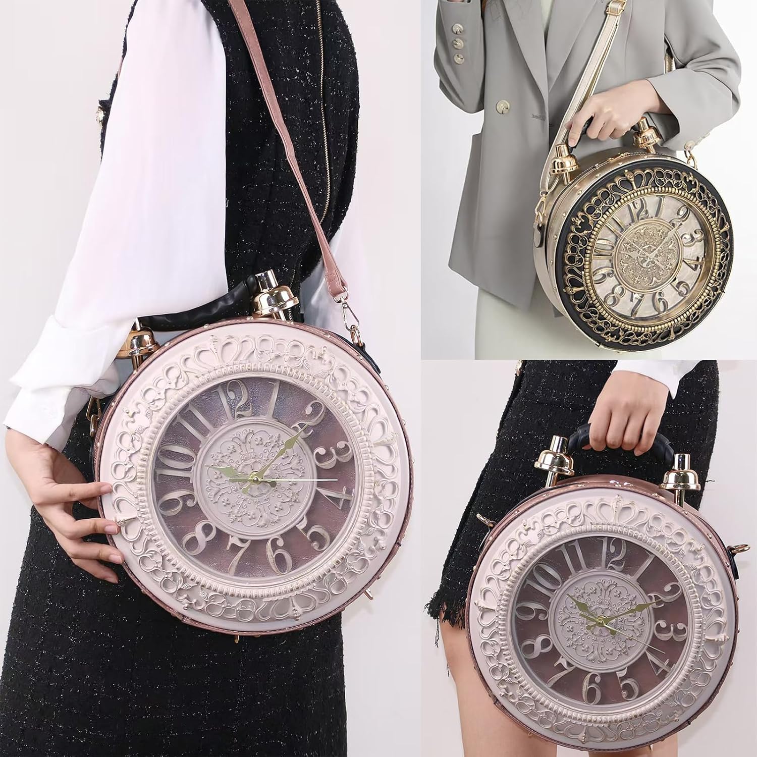 Baguery PVC Clock Shaped Crossbody Bag - Waterproof Adjustable Shoulder Purse for Women