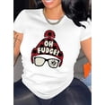 thumbnail image 1 of 1pc Women'S Casual Crew Neck T-Shirt with "oh Fudge!" Print, Fashionable Short Sleeve Top, Cotton Knit Fabric, Medium Stretch, all-Season Comfort, 1 of 6