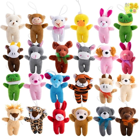 SYNCFUN 24 Pcs Small Stuffed Animals 3  Kids Party Favors Mini Plush Toys Bulk Animals Keychain Decoration for Boys Girls  Pinata Fillers  Carnival Prizes  School Gifts  Birthday Party Supplies