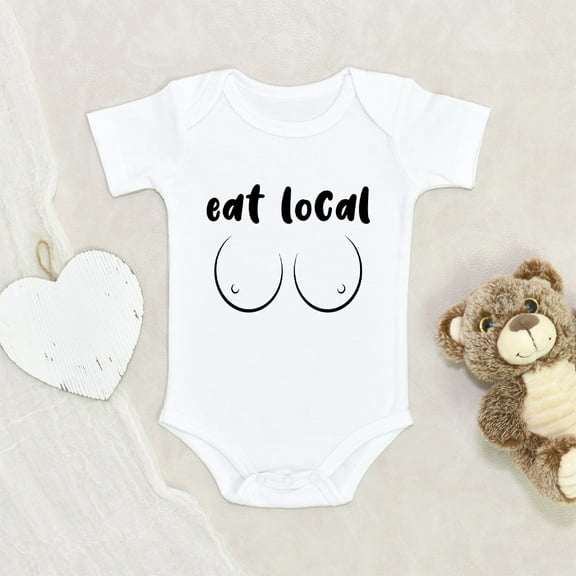 Newbabywishes - Eat Locally Pun Saying Baby Clothes for Boys and Girls - Breastfeeding Baby Clothes