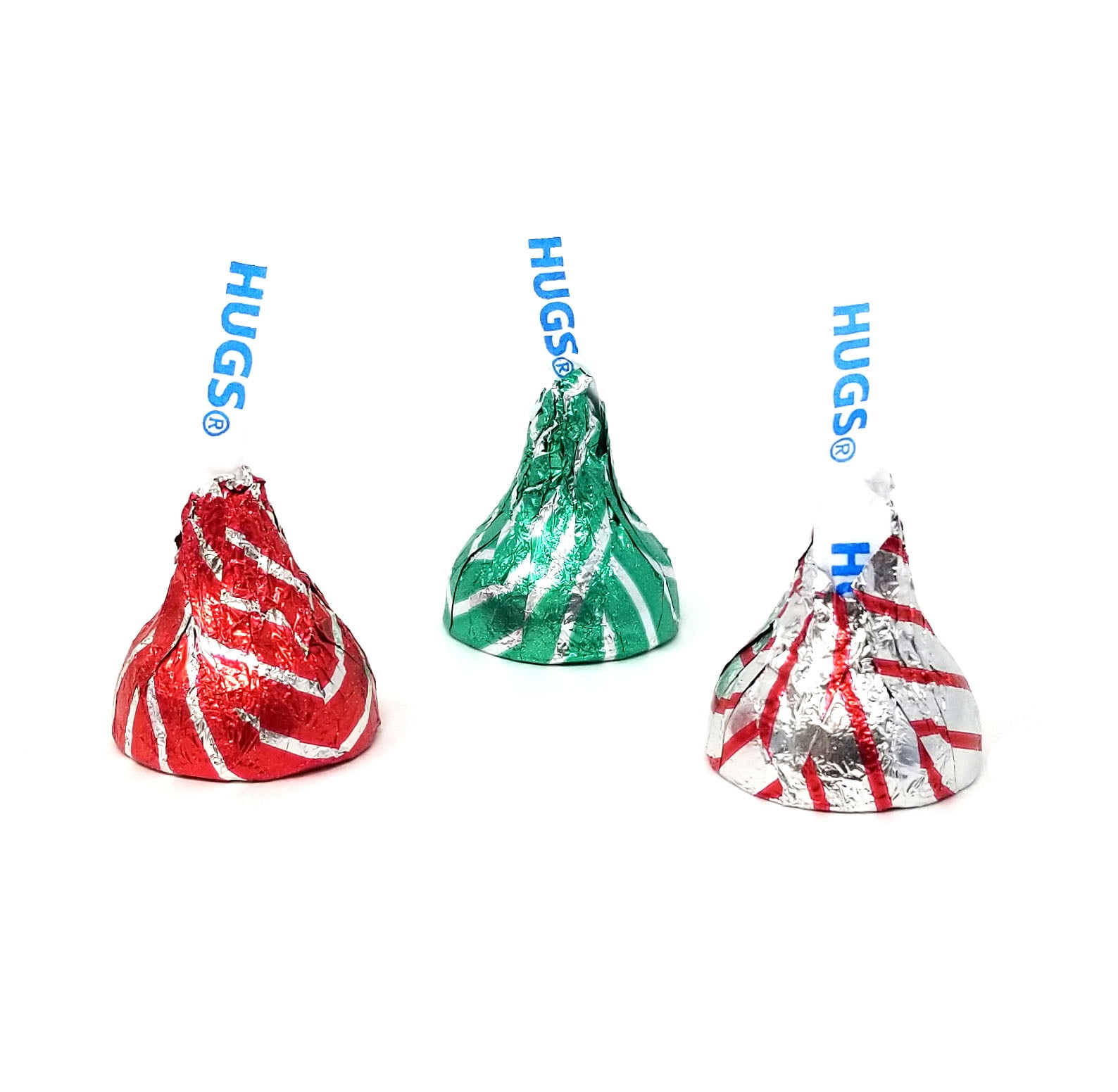 Hershey's Kisses Holiday Hugs White Crème Candy, Red Silver Green Foils, Bulk, 2Lbs