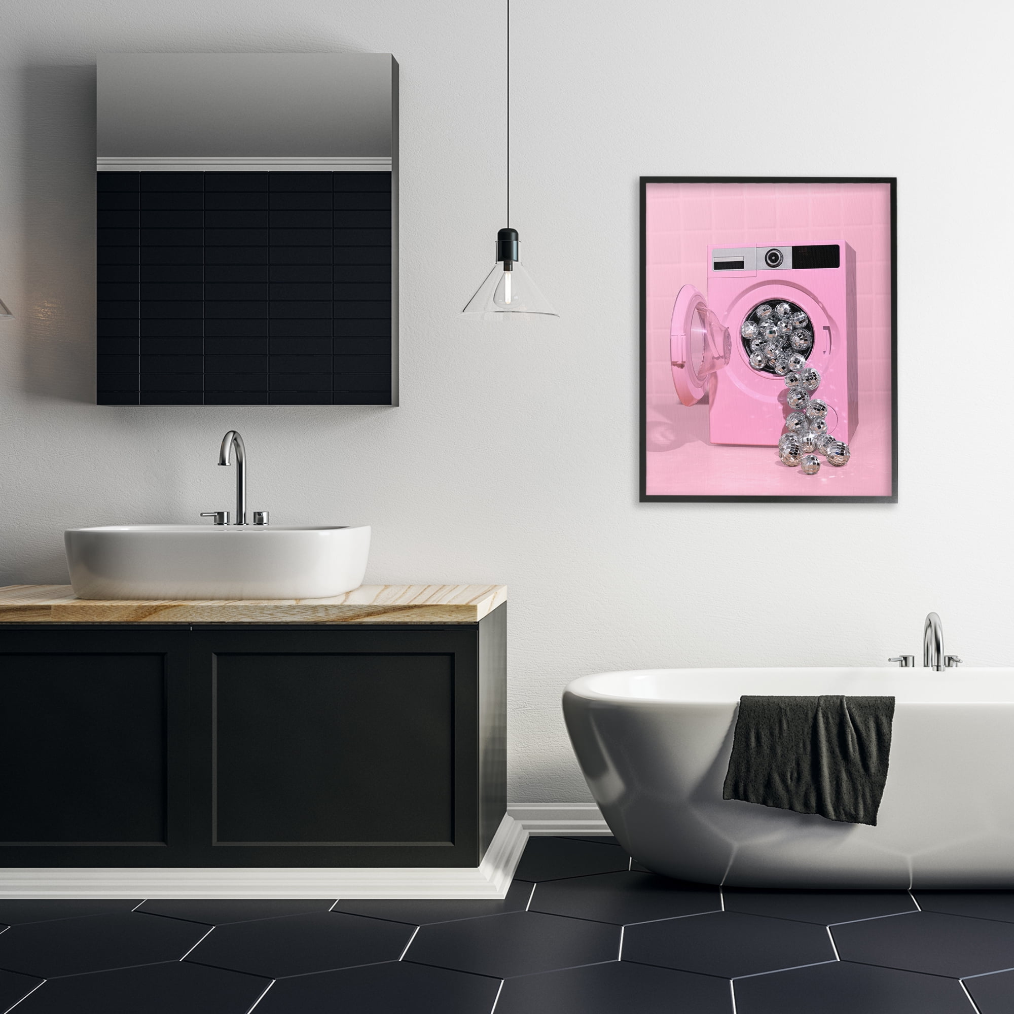 Stupell Industries Disco Laundry Machine over Pink Black Framed Giclee Art, design by LISH Creative