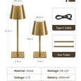 thumbnail image 6 of 3 Pack Cordless Table Lamp, Battery Operated Lamp - Portable Waterproof Rechargeable Table Lamp w/ 3 Color Temps & Stepless Dimming for Dinner, Desk, Cafe, Outdoor (Gold), 6 of 7