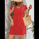 thumbnail image 5 of Elegante Vestido de para Mujer, con Volantes, Cuello Redondo, Mangas Abullonadas, Vestido Midi Fluido para Cóctel o Fiesta Rojo M, 5 of 7
