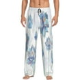 thumbnail image 2 of Goofa Pale Blue Lotus Flowers Printed Soft Pajama Pants for Men, Wide Leg Comfy Casual Lounge Yoga Pants-X-Large, 2 of 9