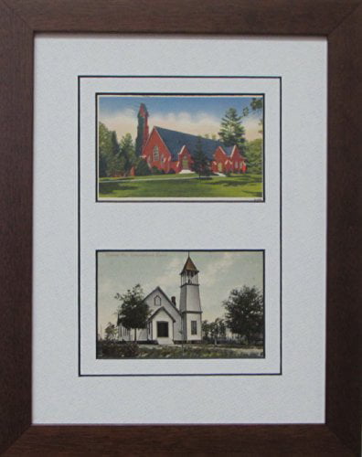 Matting Postcard Frame for Two 2 3.5 X 5.5 Postcards Walnut Frame with White Black Trim