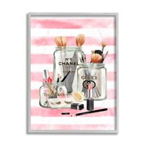Stupell Industries Fashion Jars and Cosmetic Accessories Pink Stripes Design by Ziwei Li, 11" x 14", Gray Framed