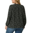 thumbnail image 3 of Unique Bargains Women's Plus Size Chiffon Keyhole Long Sleeve Retro Ditsy Floral Top 3X Black, 3 of 6