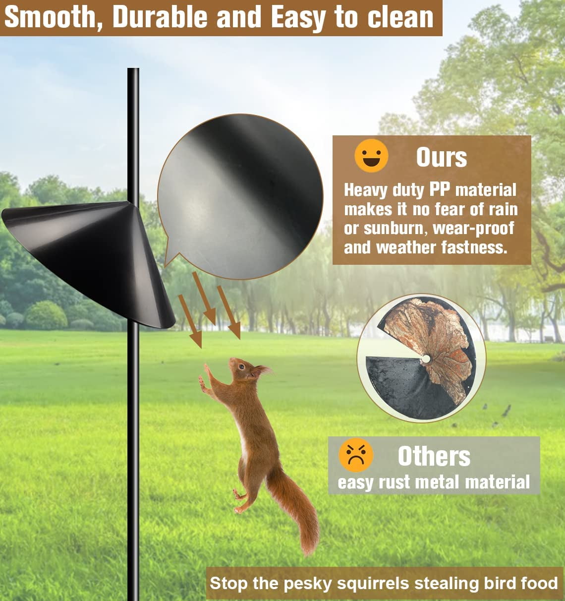 Squirrel Baffle for Bird Feeder Pole, Outside Pole Mount Bird House Guard for Outdoor Shepherd’s Hook, 19 Inch Diameter, 1 Pack