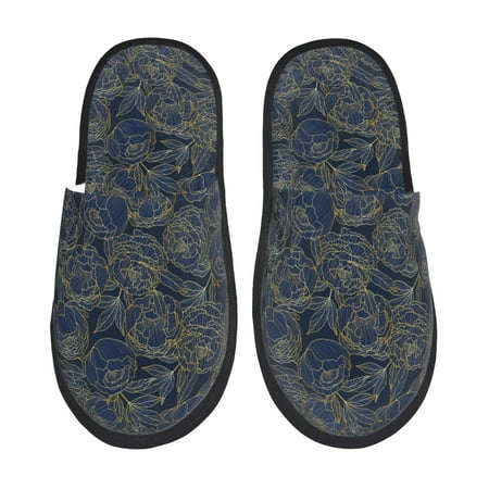Balery Golden Peonies Slient Indoor Furry Fleece Comfort House Shoes Soft Non-Slip Home Shoes Cotton slippers House Slippers-- Medium