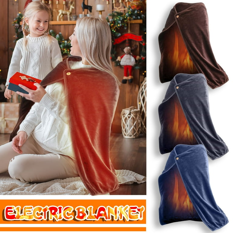 Portable USB Heated Blanket Shawl Wearable Heating Blanket Battery Operated Cordless Electric Heated Shawl Wraps Poncho for Women Outdoor Office