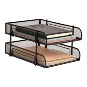 Mind Reader Stackable Paper Tray, Desktop Organizer, File Storage, Office, Metal Mesh, 2 Pieces, Black